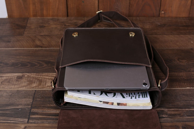 Personalized Full Grain Leather Messenger Bag For Men Vintage Leather Flapover Satchel Bag Fit 10 Laptop Crossbody Bag Christmas Gfits