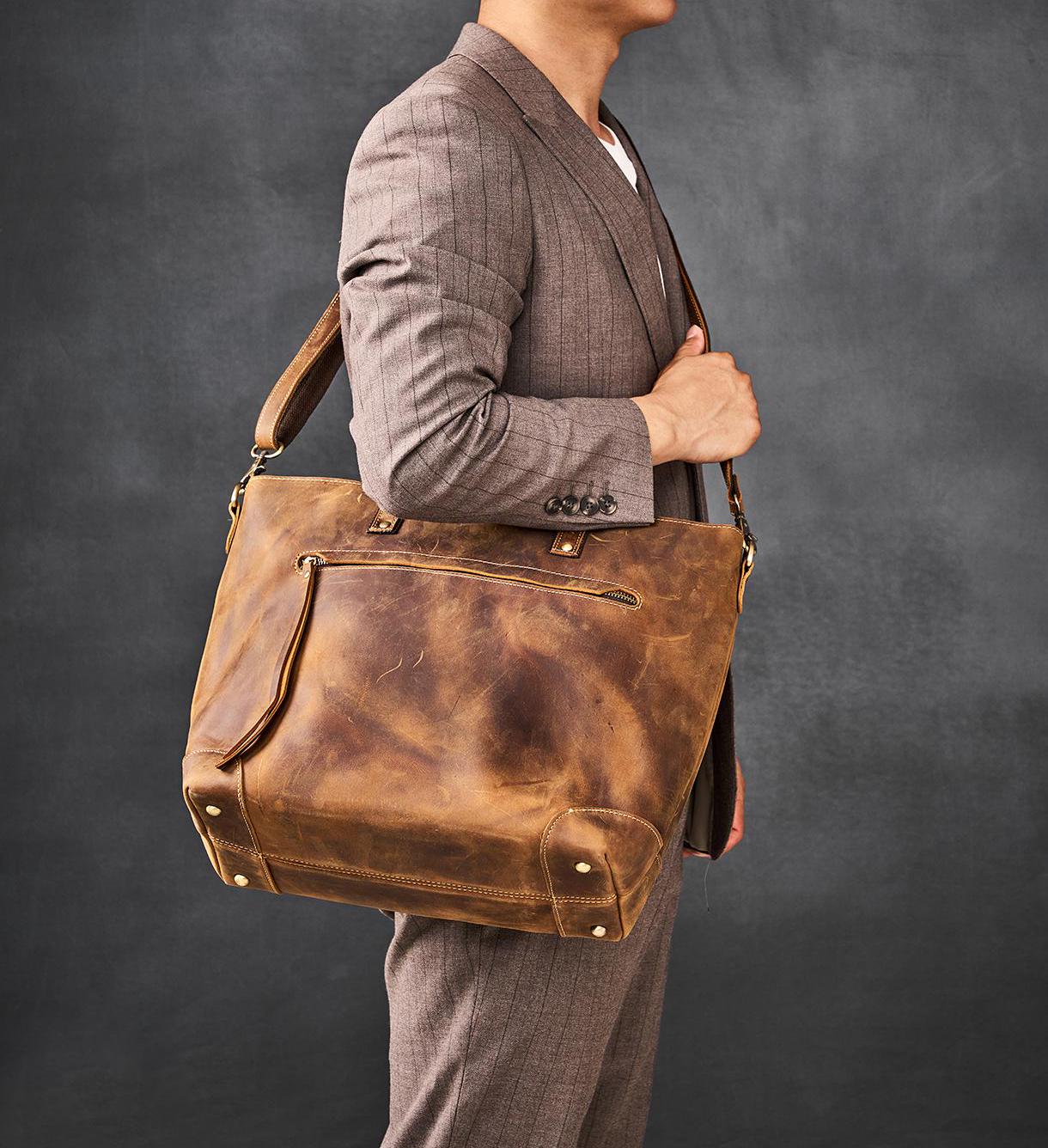 Full Grain Leather Laptop Tote Bag: Personalized Men's Tablet Bag
