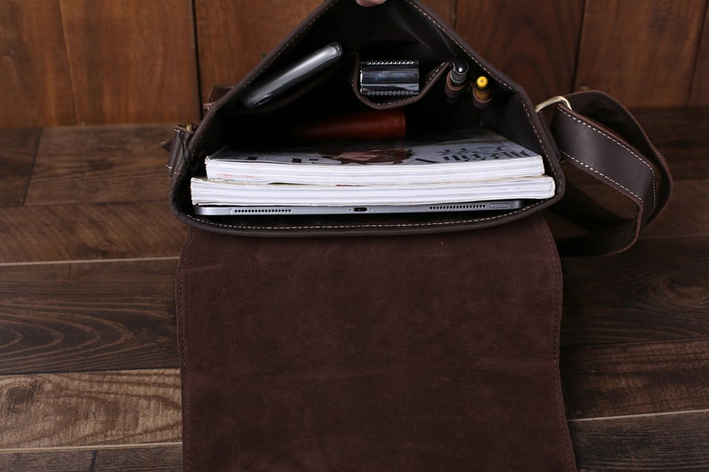 Personalized Full Grain Leather Messenger Bag For Men Vintage Leather Flapover Satchel Bag Fit 10 Laptop Crossbody Bag Christmas Gfits
