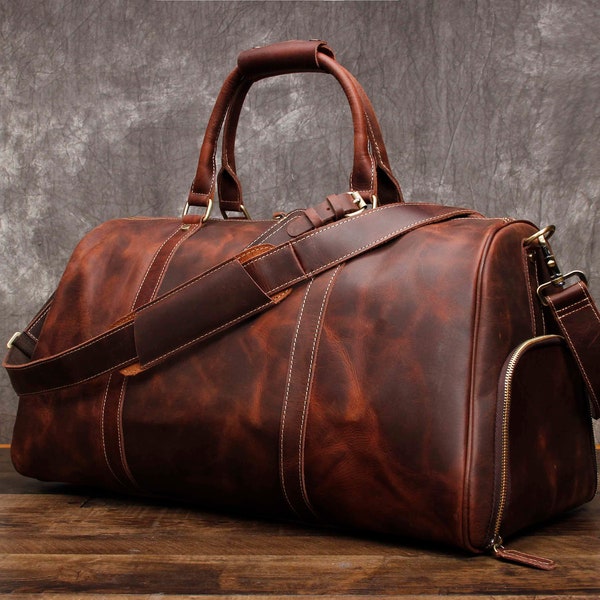 Full Grain Leather Duffle Bag For men, Leather Travel Bag Weekend Bag Overnight Bag Holdall Bag Christmas Gifts Best Gifts For Men