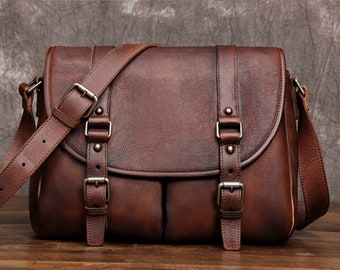 Full Grain leather Messenger Bag Laptop Bag Corssbody Shoulder Bag Satchel Bag Personalized Leather Bag Christmas Gifts Best Men Gift