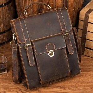 Crazy Horse Lederrucksack Herren Lederrucksack Cabrio Personalisiert Leder Schultertasche Handgemacht Hipster Rucksack Geschenke für Ihn