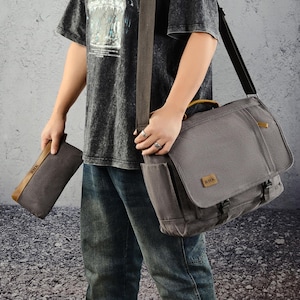 Premium Briefcase & Toiletry Bag Combo Set, Work Bag, Messenger Bag 15.6 Inch Laptop Bag, Personalized Canvas Water-resistant Shoulder Bag.