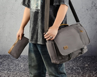 Premium Briefcase & Toiletry Bag Combo Set, Work Bag, Messenger Bag 15.6 Inch Laptop Bag, Personalized Canvas Water-resistant Shoulder Bag.