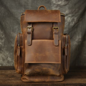 Full Grain Leather Men Backpack Personalized Vintage Laptop Backpack Travel Backpack Leather Rucksack Men Gift For Him