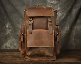 Full Grain Leather Men Backpack Personalized Vintage Laptop Backpack Travel Backpack Leather Rucksack Men Gift For Him