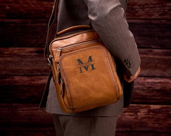 Leather Messenger Bag for Men Full Grain Leather Crossbody Bag Satchel Shoulder Bag Man Purse Handbag Fit 10.2 inch iPad Christmas Gfits
