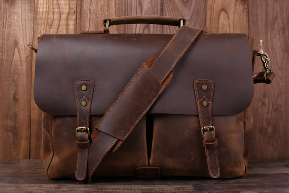 Personalized Full Grain Rustic Leather Messenger Bag - Etsy UK