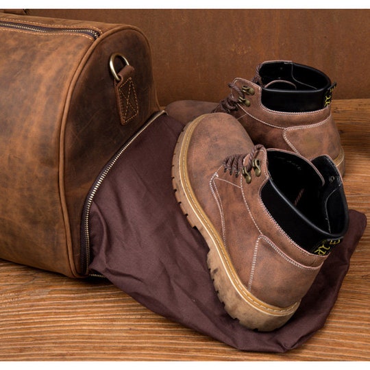 Disover Groomsmen Gifts Distressed Leather Duffle Bag With Shoe Compartment Rustic Large Travel Bag