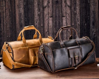 Christmas Gifts Leather Men Suit Cover, Personalized Leather Garment Bag, Overnight Bag with Shoes Compartment, Best Man Gift for Him