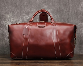 Full Grian Leather Travel Duffel Bag Mens Weekend Bag Leather Overnight Bag Travel Tote Leather Handbag Holdall BestMan Gift Christmas Gifts