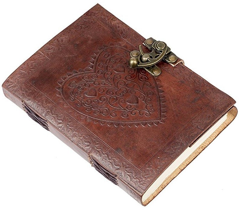 Handmade Real Leather Refillable Journal Diary Note book Brown Cover Heart