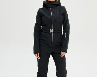 Women ski jumpsuit black Waterproof slim ski suit Skinny ski one piece ladies ski outfit Ski fashion wear 80s Ski Wear Ski Winter Suit