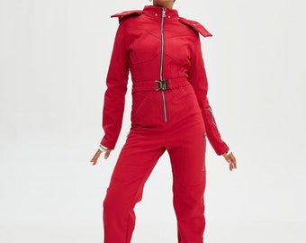 Women ski jumpsuit red Waterproof slim ski suit Skinny ski Ski outfit woman Ski fashion wear Skisuit woman
