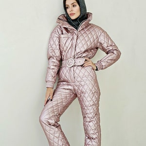 Women&#39;s skiwear Pink snow suit Snowsuit dusty pink Retro ski suit 80&#39;s ski suit Ski apparel ladies Ski Winter Suit Skisuit