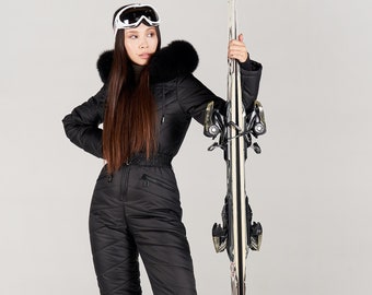 Woman Ski suit jumpsuit total black Ski suit snow suit jumpsuit for women Ski jumpsuit Full black 80s Ski Wear Ski Outfit Ski Winter Suit