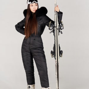 Ski suit woman Ski jumpsuit total black Winter snowsuit overall for women Ski clothing black 80s Ski Wear Ski Outfit Ski Winter Suit women