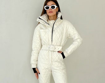 Ski suit pearl shiny Metallic ivory ski suit Snowsuit for women 80's ski suit Ski apparel ladies Ski clothing girl Ski Suit Skiing outfit