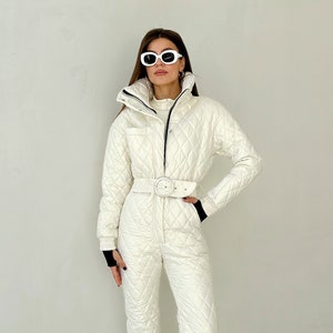 Ski suit pearl shiny Metallic ivory ski suit Snowsuit for women 80's ski suit Ski apparel ladies Ski clothing girl Ski Suit Skiing outfit image 1