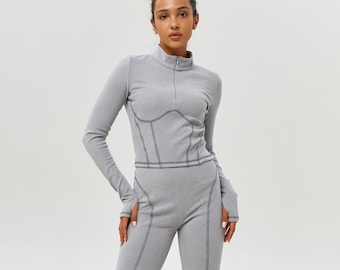 Thermal underwear two piece set for women First ski layer Thermal clothing Slim sexy sport suit Gray sport suit one piece Winter clothing