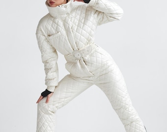 Ski suit ivory Metallic ivory ski suit Snowsuit for women 80's ski suit Ski apparel ladies Ski clothing Ski Suit shiny Winter bride outfit