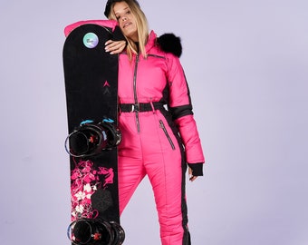Ski Suit Bright Pink With Black Skisuit Ski Outfit Winter Jumpsuit