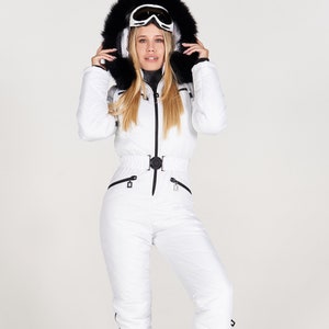 White ski suit Womens Ski Gear Skisuit Skiing jumpsuit Snow wear outfit Ski apparel Skiwear ladies Onepiece ski suit Womens ski clothes