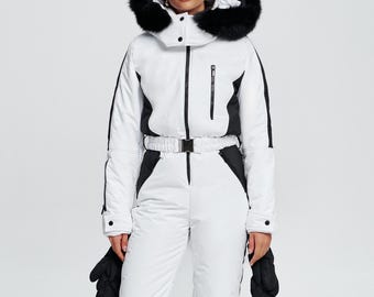 White ski suit with bag Ski one piece women Skisuit Womens ski wear Snow suit Womens ski clothing Adult snow suit Ski Snow Suit