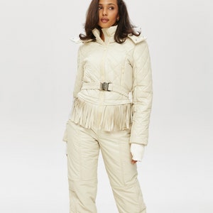Snow suit for women Skisuit one piece Winter warm pants Ski jacket Ski onesie with tassles Fringe ski jumpsuit Snowmobile suit