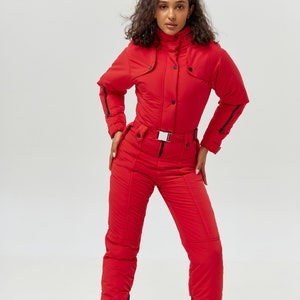 Ski apparel Woman snowsuit Red waterproof ski suit Snowsuit one piece Snow clothing insulated Snowmobiling suit Skioverall Skiing wear women