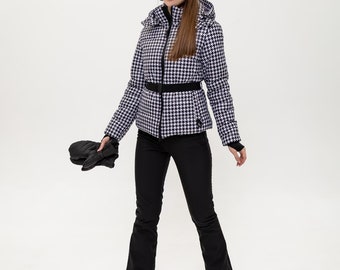 S last size Winter Activewear Houndstooth ski suit Two piece ski suit womens Women ski jacket Skinny ski pants Womens ski clothes