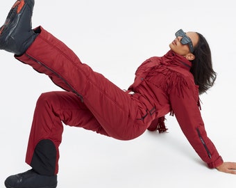 Skisuit fringed Woman ski wear Burgundy ski suit Ski suit women ski jumpsuit Country winter style Winter womens snowsuit Ski jumpsuit onesie