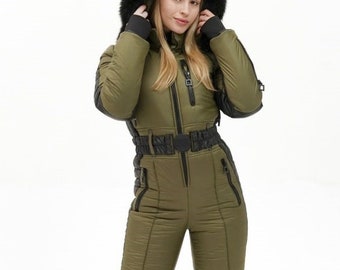 XL size Snowmobile suit Ski suit woman olive Dark green ski suit Ski jumpsuit Skisuit Winter snowsuit Snow suit one piece Onsie ski suit
