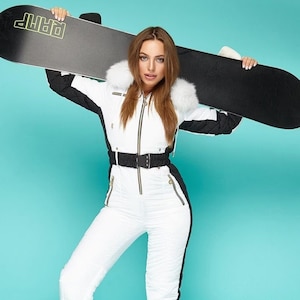 Women Ski Jumpsuit White With Black Ski Jumpsuit for Winter