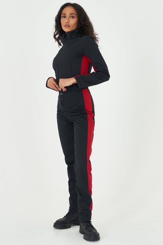 Women Ski Jumpsuit Black With White Insert Ski Suit Women's One