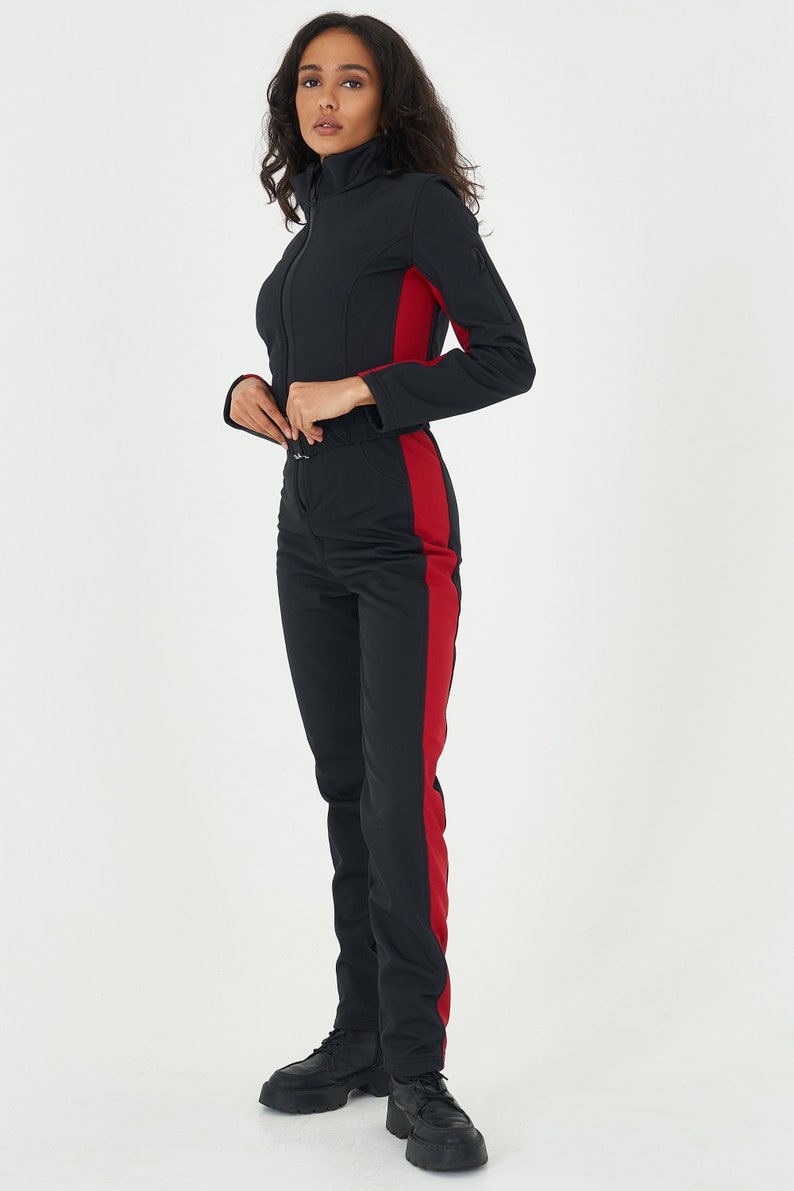 Women Ski Jumpsuit Black With Red Stripes Bright Ski Suit One - Etsy UK