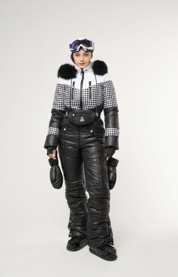 Ski Suit Women Houndstooth Pattern Ski Suit Womens Ski Jumpsuit Snowsuit  Women Black Snowsuit Snow Suit Women With Funny Pack and Mittens - Etsy