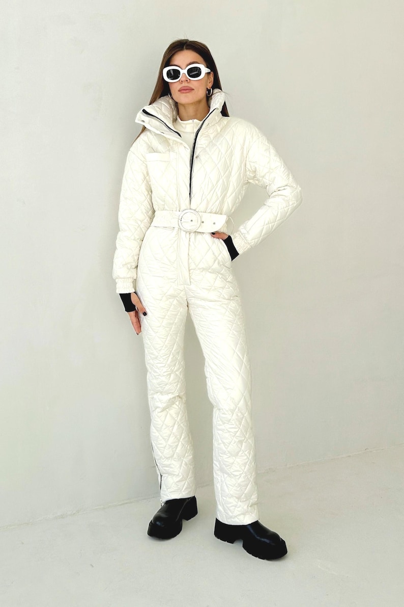 Ski suit pearl shiny Metallic ivory ski suit Snowsuit for women 80's ski suit Ski apparel ladies Ski clothing girl Ski Suit Skiing outfit image 1