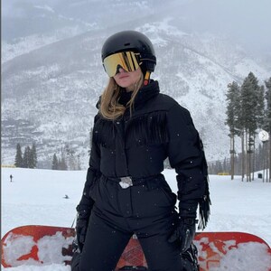 Black skisuit with fringe Woman ski suit Fringed warm jacket for winter Stylish women's snowsuit Ski jumpsuit onecie Skisuit Skianzug damen image 10