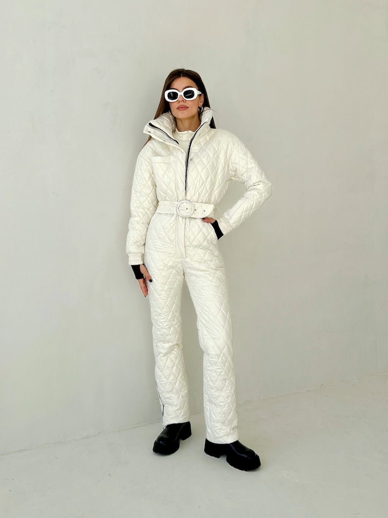 Ski suit pearl shiny Metallic ivory ski suit Snowsuit for women 80's ski suit Ski apparel ladies Ski clothing girl Ski Suit Skiing outfit image 1