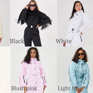 Ivory one piece fringe ski suit Ski jumpsuit woman Winter snowsuit Winter pants onesie ski suit Present for girlfriend image 4