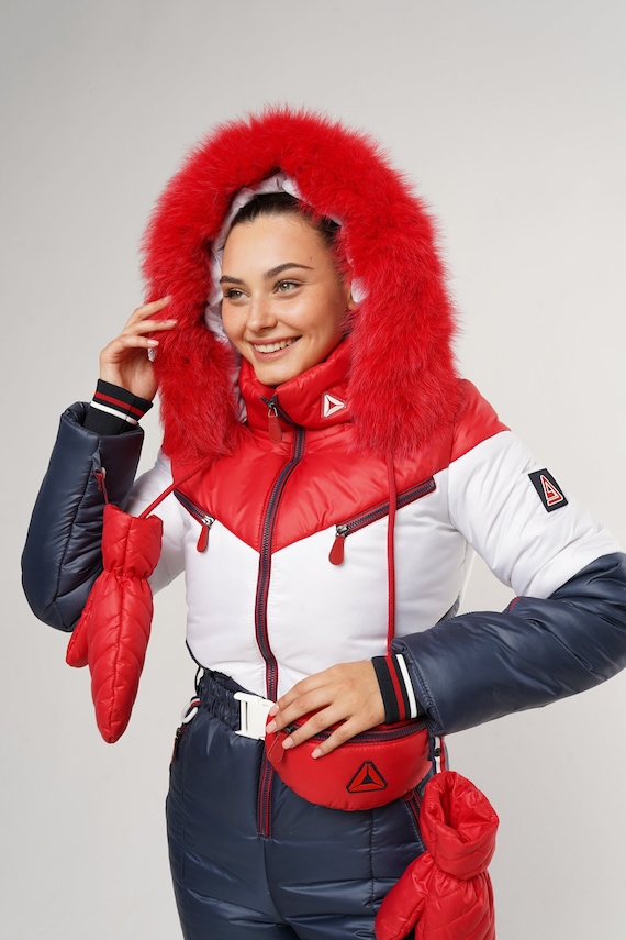 Traje de esquí mujer rojo azul Traje de esquí mujer Mono de esquí Traje de nieve  mujer Traje de nieve negro Traje de nieve mujer con paquete divertido y  mitones 