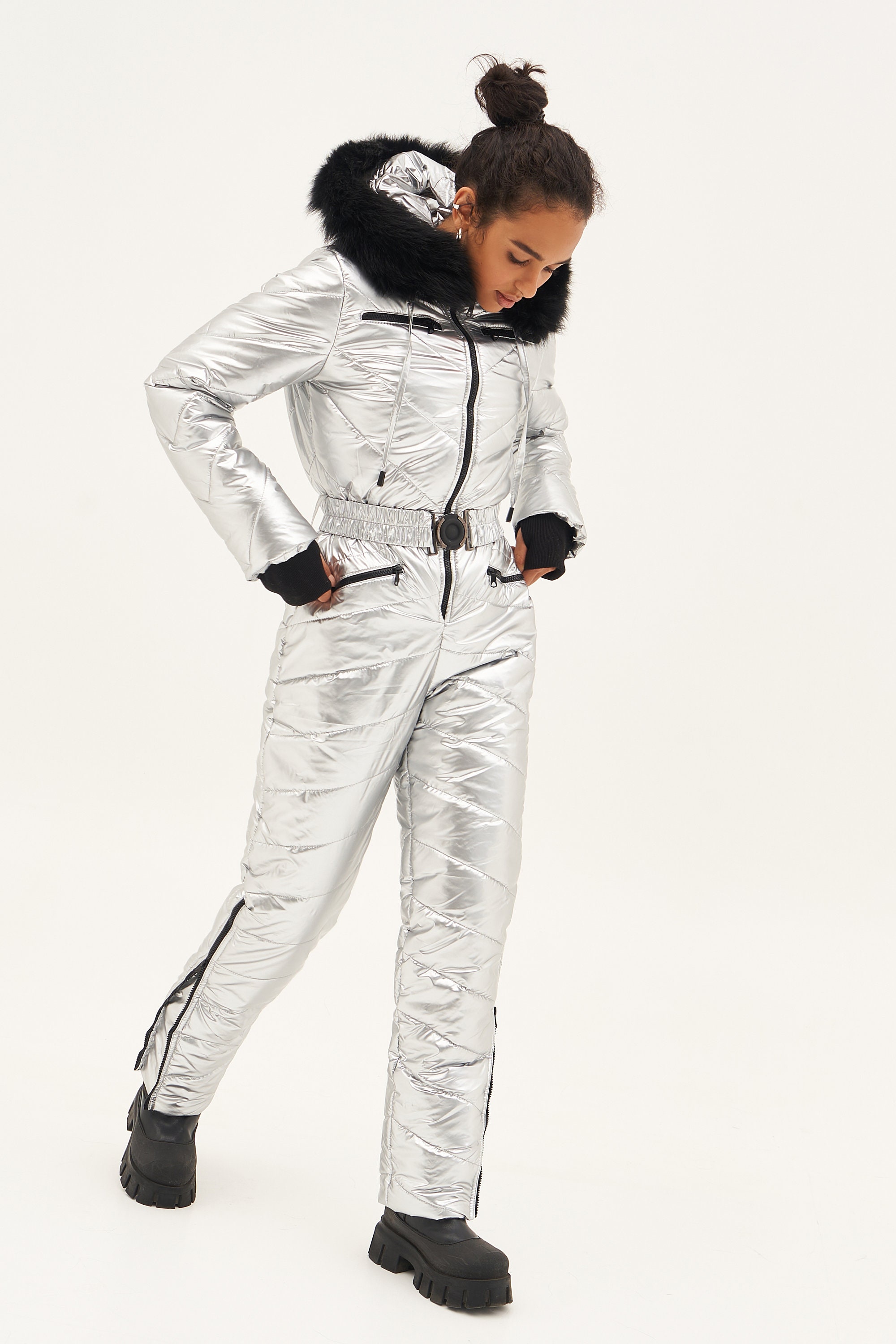 Women Ski Jumpsuit Metallic Silver Ski Overall Silver Ski - Etsy