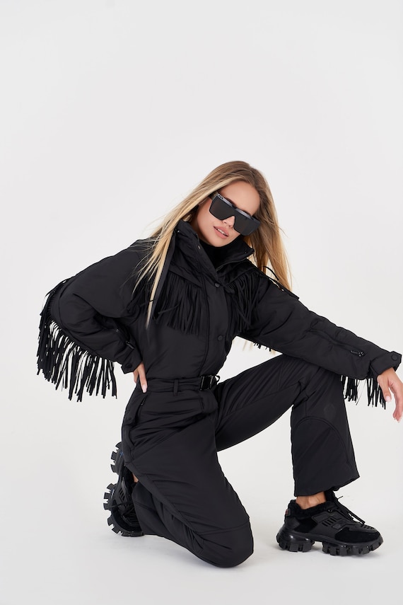 Ivory One Piece Fringe Ski Suit Ski Jumpsuit Woman Winter Snowsuit