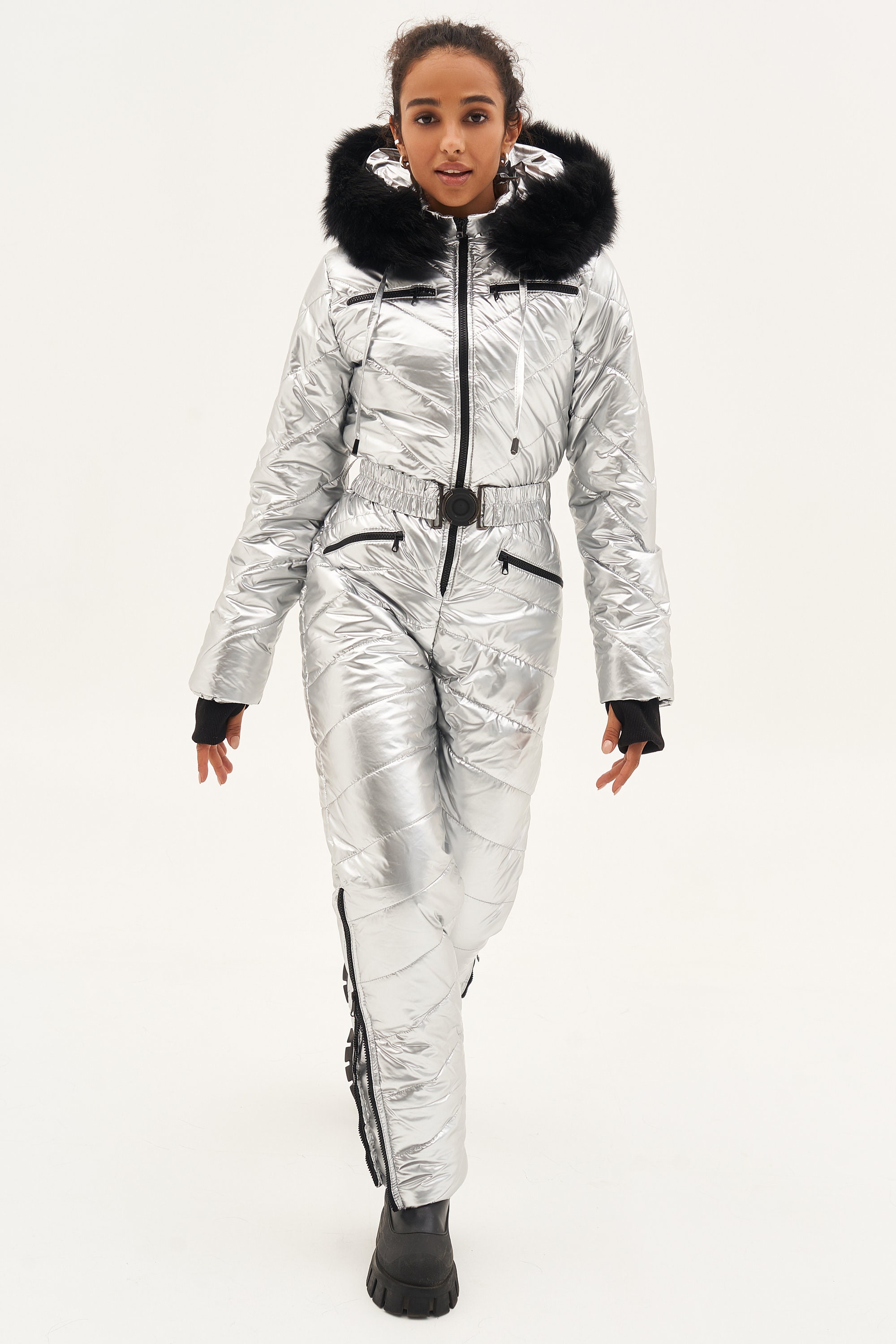 Women Ski Jumpsuit Metallic Silver Ski Overall Silver Ski - Etsy