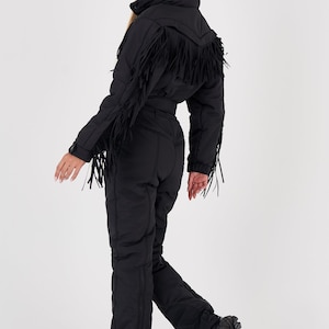 Black skisuit with fringe Woman ski suit Fringed warm jacket for winter Stylish women's snowsuit Ski jumpsuit onecie Skisuit Skianzug damen image 6