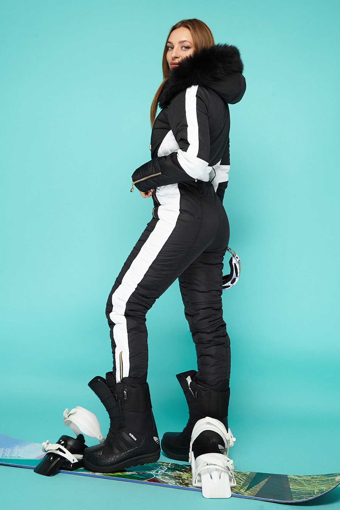 Women Ski jumpsuit black with white insert Ski overall bright Etsy