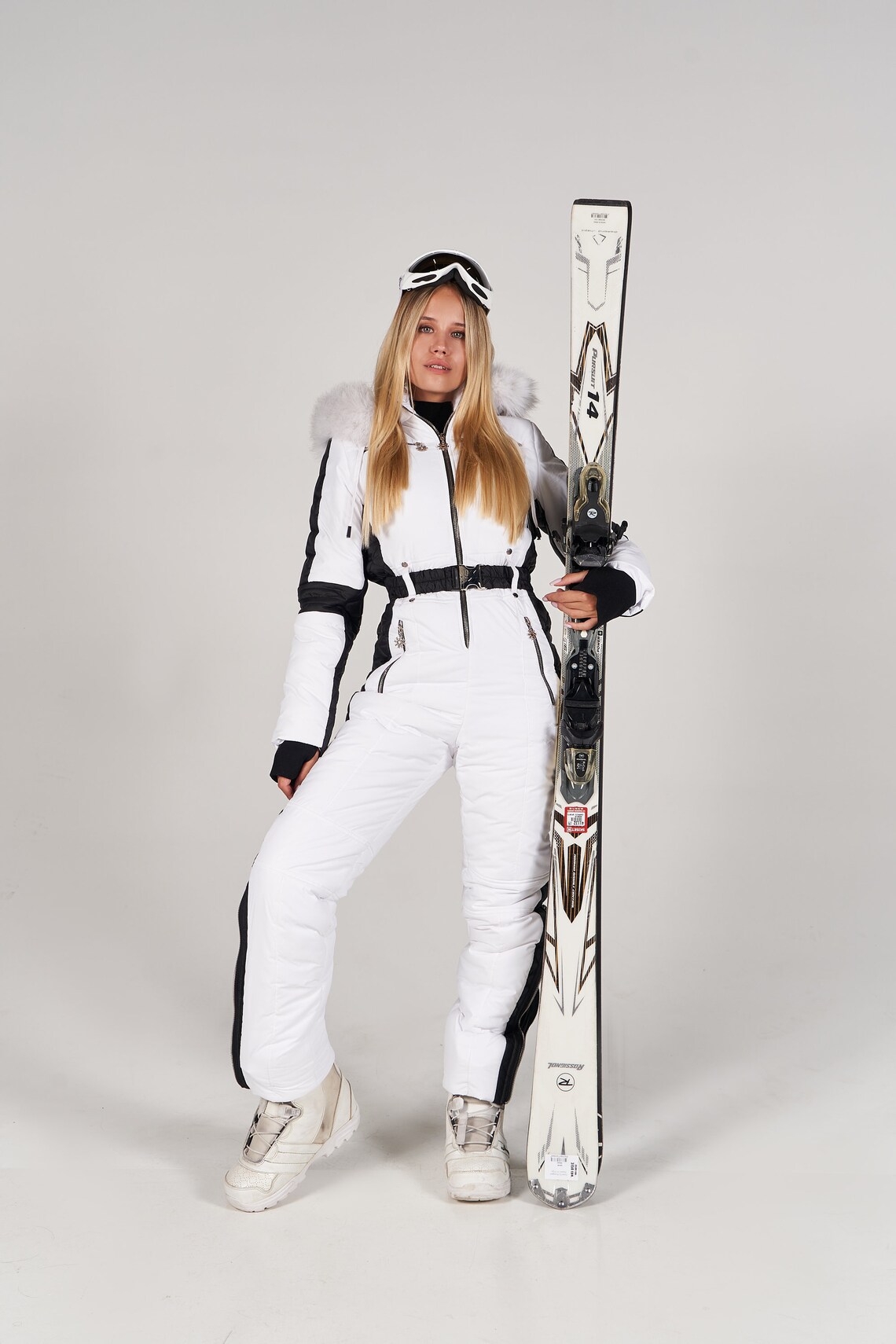 Women Ski jumpsuit white with black insert Ski overall bright | Etsy