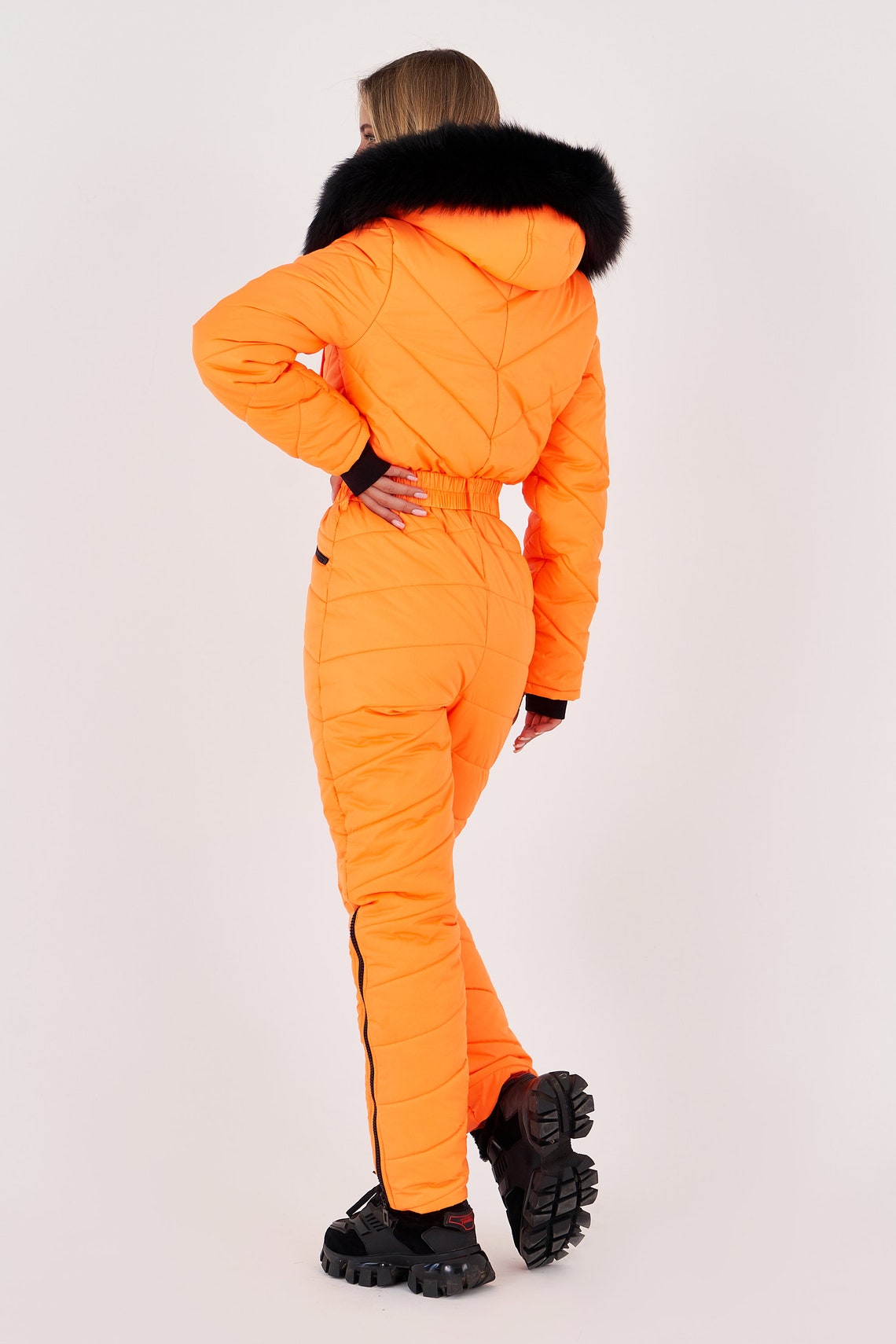 Women Ski Jumpsuit Orange Bright Ski Onsie Ski Winter Suit Etsy