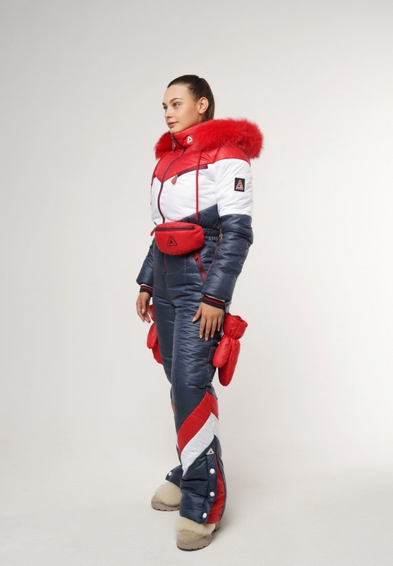 Traje de esquí mujer rojo azul Traje de esquí mujer Mono de esquí Traje de nieve  mujer Traje de nieve negro Traje de nieve mujer con paquete divertido y  mitones 